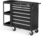 New 7-Drawer Rolling Tool Chest Tool Cabinet Storage Box with Side Shelves Black