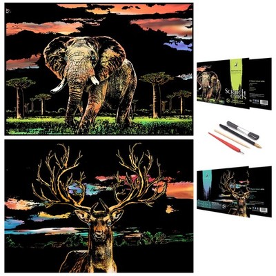 BOTEEN Scratch Rainbow Painting Art Paper,Scratch & Elephant, Elephant,deer