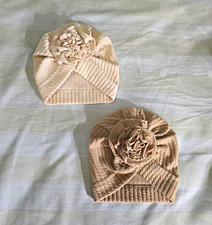 2-Pack Baby Toddler Knit Turban Hats Flower Accent Beige/Ivory One Size
