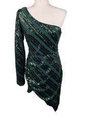 Lulus Rendezvous With You Emerald Green Sequin One-Shoulder Bodycon Dress Large