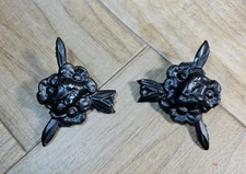 2 Small Metal Floral Drawer Pulls Painted Brown