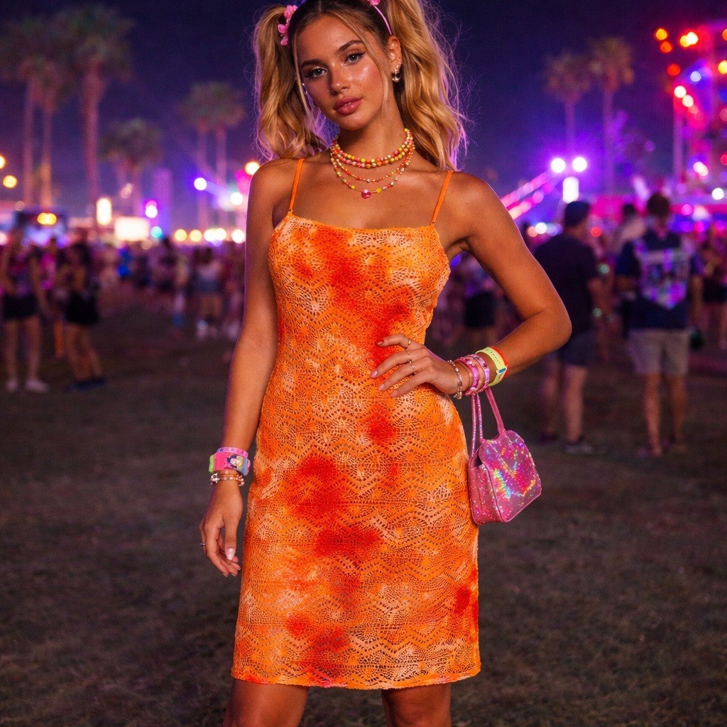 Vintage Y2K Jodi Kristopher Orange Crochet Slip Dress Tie Dye Made USA |  eBay