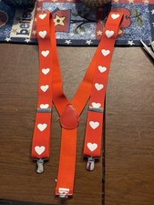 Unisex Suspenders Red With White Hearts
