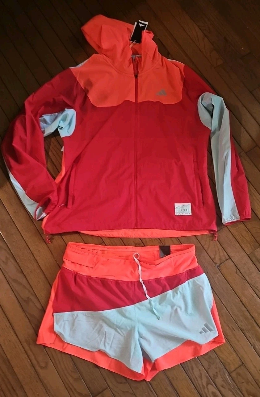 Men Adidas NYC Marathon Running Carrera Full Zip Jacket & Short Set Size XLarge