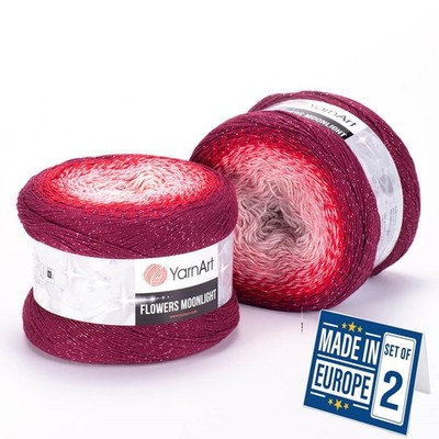 2 Skein Yarn Art Flowers Moonlight Yarn: Cotton Acrylic Metallic Rainbow 260g
