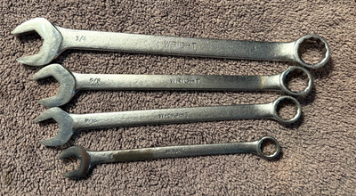 4 Wright Tools Combination Wrenches USA 1120, 1124, 1118, 1114 3/4 5/8 9/16 7/16