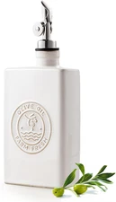 Olive Oil Dispenser Bottle for Kitchen, Ceramic Oil Bottle with Automatic Stainl