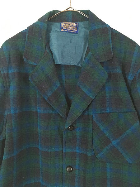 Pendleton Wool Tailored Jacket Men Blue Check 70s… - image 2