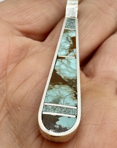 Navajo Nummer 8 Inlay Türkis Anhänger Sterling 2 1/4" signiert H Smith 5,6 g - Bild 3 von 6