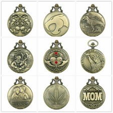 Retro Statue of Liberty/Dinosaur Men Women Quartz Pocket Watch Necklace Chain