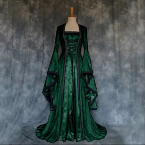 Mittelalterliches Kostüm Halloween Karneval Hexe Vampir Gothic Lange Partykleid - Bild 5 von 14