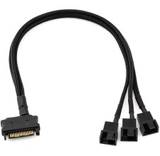 CRJ 15-Pin SATA to 3 PC Fan Power Adapter Cable - 12-inch 30cm Black Sleeved ...