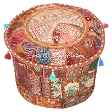 Brown Round Ottoman Chair Pouf Stool Patchwork Handmade Pouffe Poof INDIAN Decor