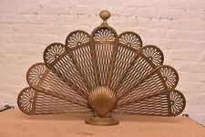 VTG Cameo Pierced Brass Fireplace Screen Peacock Fan Seashell Art DECO LG 37X25