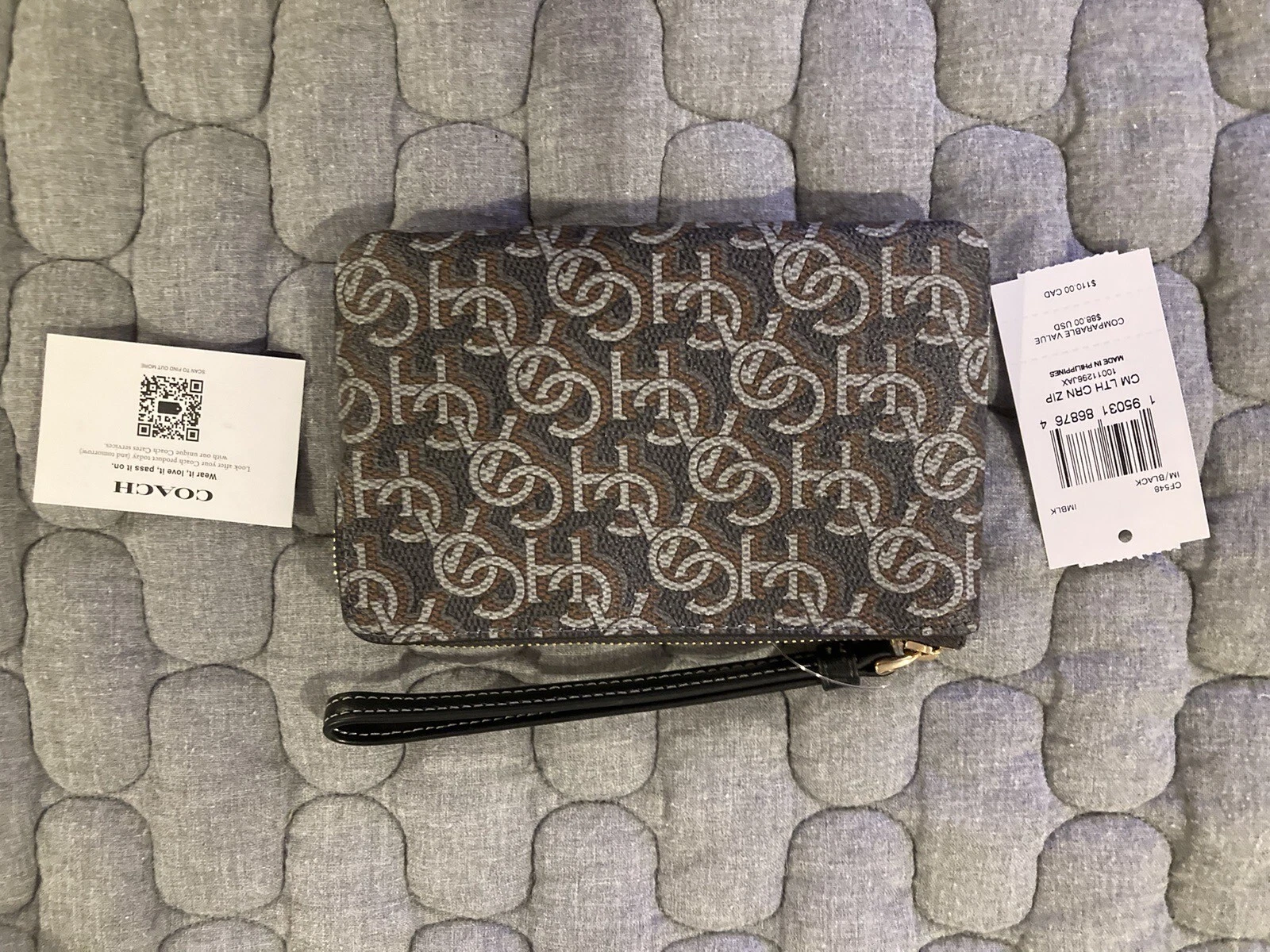 Polso Coach Corner Cerniera con Stampa Monogramma Nero NUOVO!