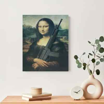Mona Lisa with AR-15  Wall Art  Canvas Unframed/Framed