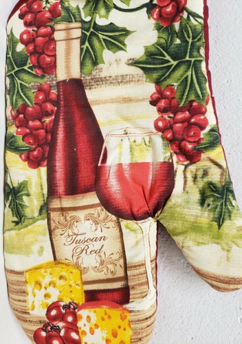 3pc Printed Set:2 POT HOLDERS & 1 OVEN MITT, WINE & GRAPES, 1 BOTTLE & GLASS, GR - Picture 12 of 12