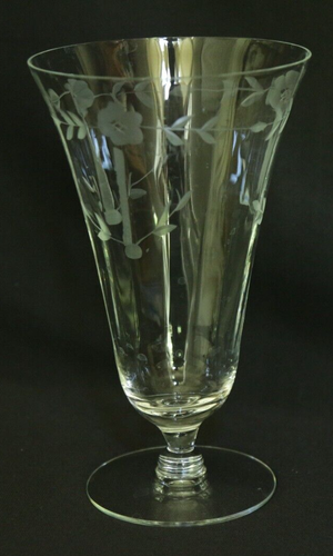 Iced Tea Blown Glass, Floral Circles, Laurel, Optic 12 oz Etched Unknown Maker - Picture 2 of 5