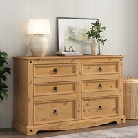 Corona Chest of Drawers 6 Drawer Low 3+3 Wide Chest Sideboard Solid Pine Wooden