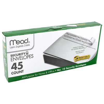 Mead No.10 Envelopes, Press-it Seal-it, 4-1/8 X 9-1/2, White, 45 Count. 75026