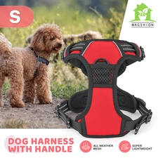 Soft No Pull Dog Pet Harness Reflective Strips Breathable Mesh Vest Red w/Handle