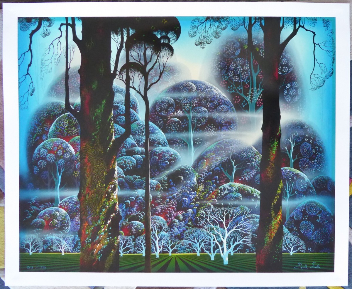 Eyvind Earle MIST IN THE DARK WOODS Hand signed Disney Artist