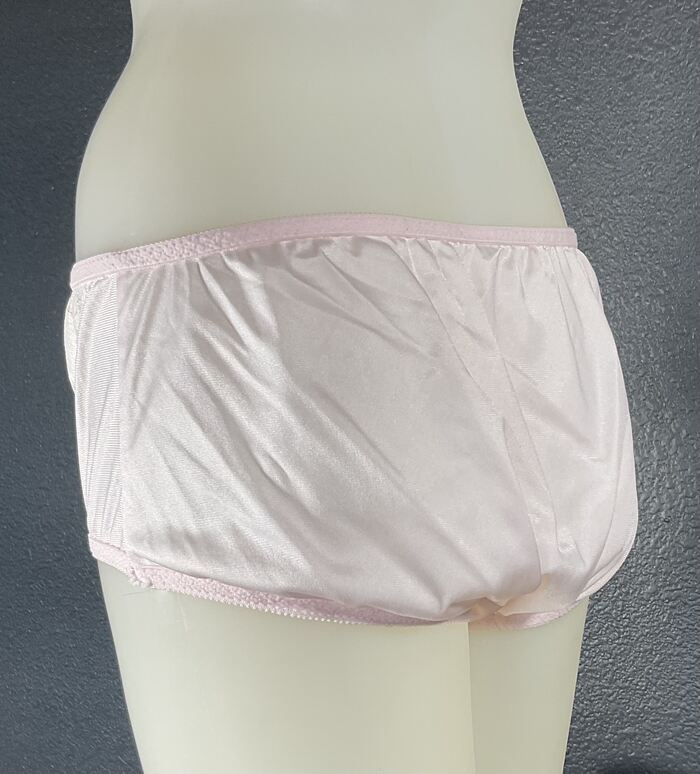 Shiny Pink Double Nylon Hipster Panties w Lace & Ribb… Gem