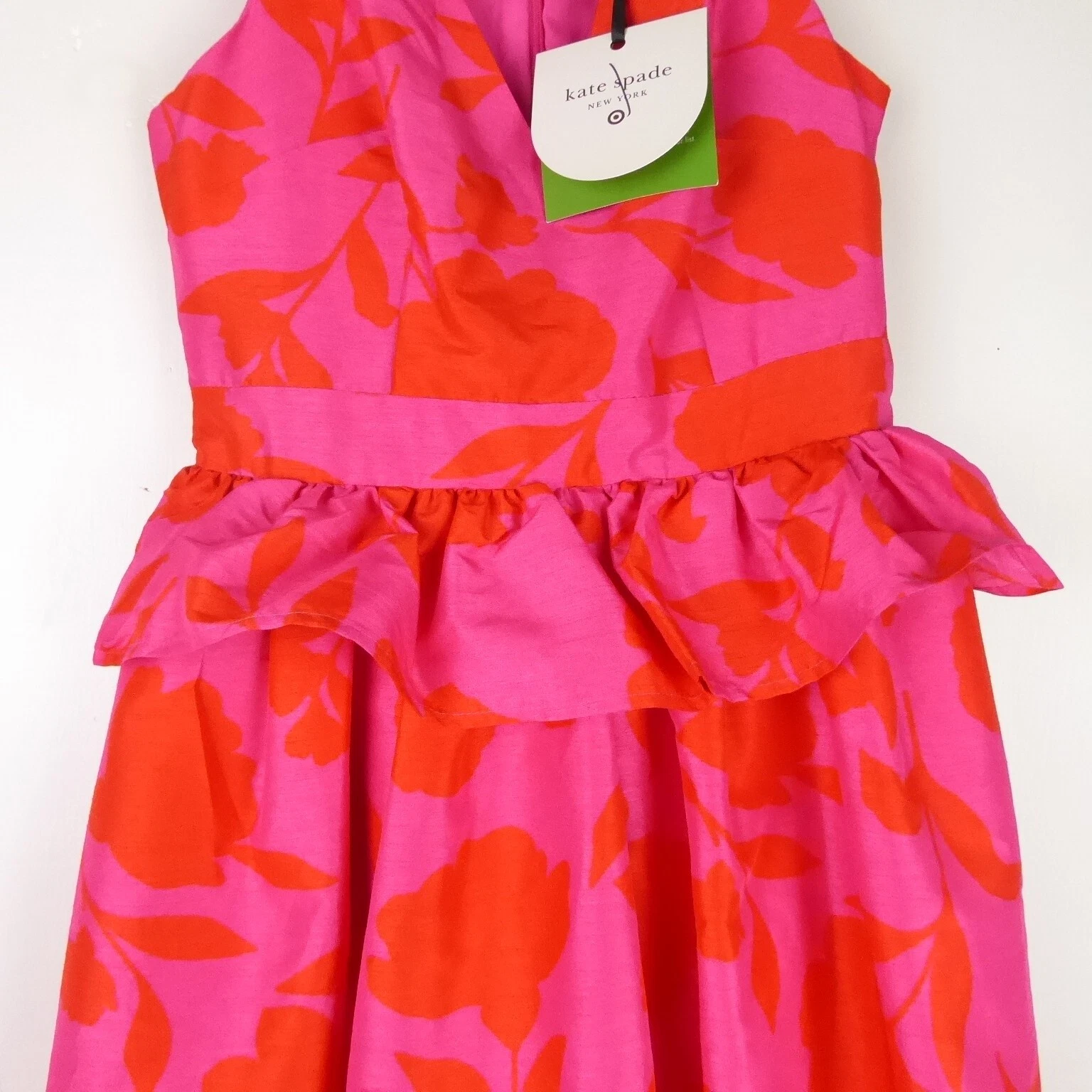 Abito donna Kate Spade x Target taglia 00 classico rosa peplo midi ospite matrimonio nuovo con etichette