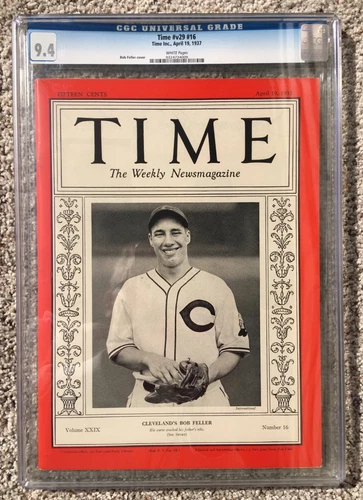 RARE! Vintage TIME magazine, #v29 #16 - Cleveland's Bob Feller, CGC graded "9.4"