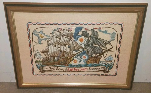 Vintage Intercraft Industries Corp Historical Sampler Print John Paul Jones 1779