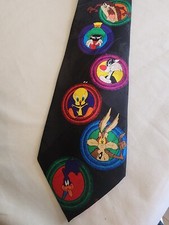 VTG 90s Looney Tunes Mania Necktie Tie 1994 Bugs Bunny Daffy Duck Tweety Marvin