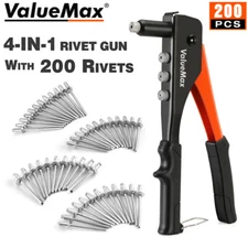 ValueMax 4-in-1 Hand Riveter/Rivet Gun Pop Rivet Tool Kit 200 Rivets 4 Nosepiece