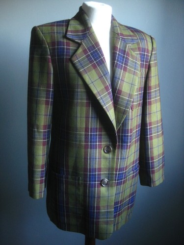 VINTAGE JAEGER TARTAN JACKE 12 10 P DIANA BLAZER reine Schurwolle GEÄNDERTE ÄRMEL