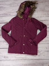 Forever Flower Coat Women’s Small Purple Puffer Jacket Fur Hood Winter Parka