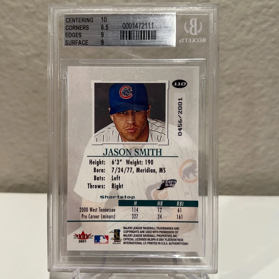 2001 Fleer Authority Rookie RC /2001 Jason Smith #110 Tampa Bay Rays BGS 9 - Image 2 of 2
