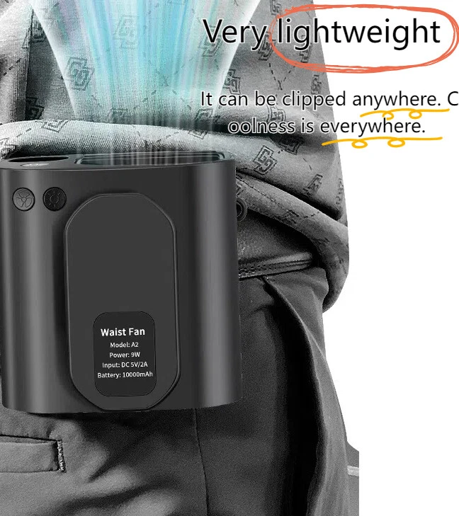 Portable Waist Belt Clip Hanging Cooling Fan Rechargeable Power Bank USB Outdoor - image 2 of 4