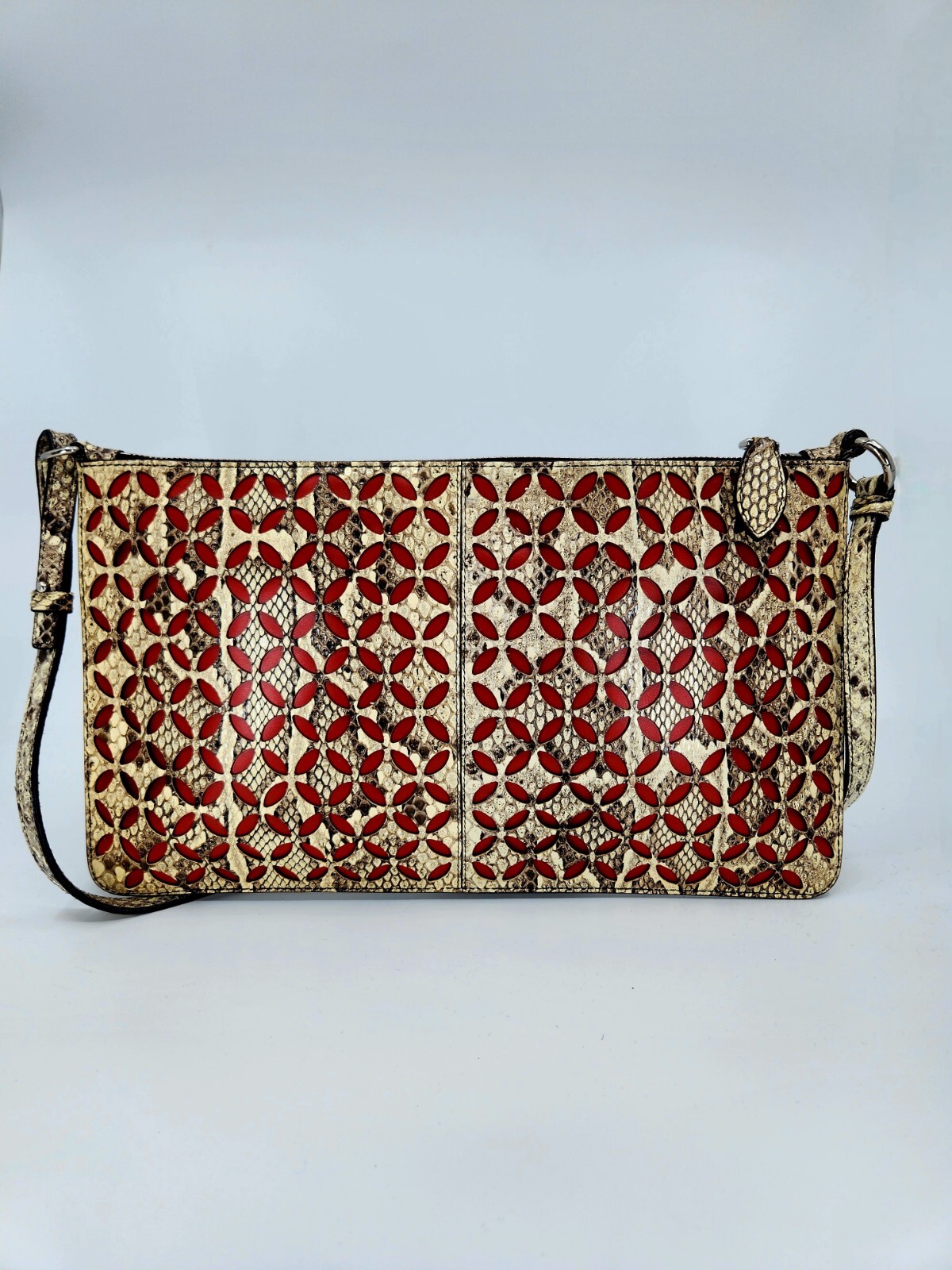 Alaia Arabesque Snakeskin Python Red Zip Crossbod… - image 1