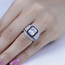 3PC Sterling Silver Black Cz Wedding Band Engagement Rings Set Size 3-12 SML101