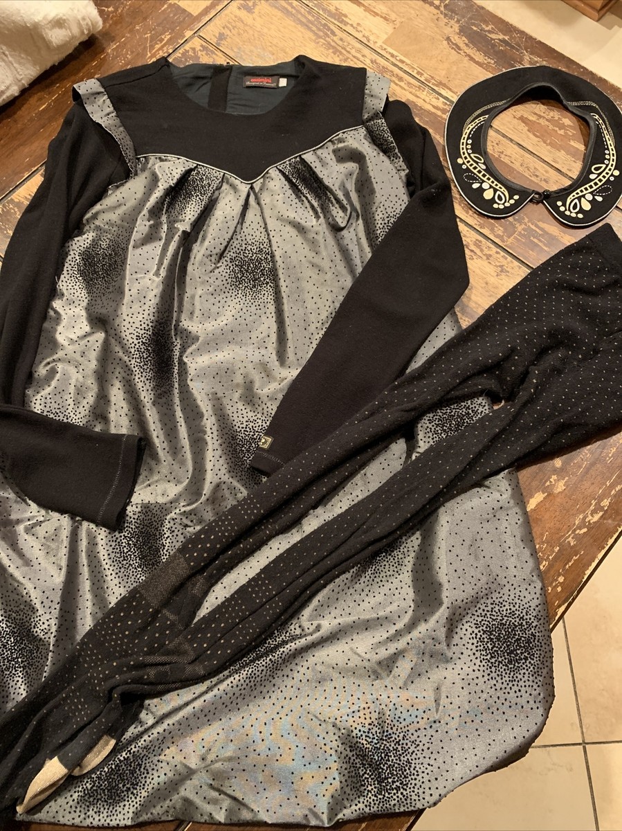 silver dress and black tights 60s Vintage Dress Black and Silver Lurex