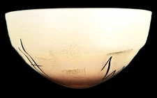 Studio Art Glass Amber Satin Glass Bowl Native American Motif 5.25 X 9.75 in.