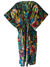 Women Hippie Cotton Summer Sleepwear Frida Printed Black Long Maxi Caftan Dress