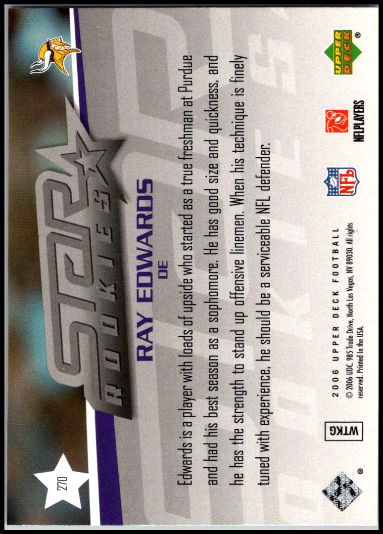 2006 UD Upper Deck #270 Ray Edwards - Exclusive Star Rookies FREE SHIPPING!