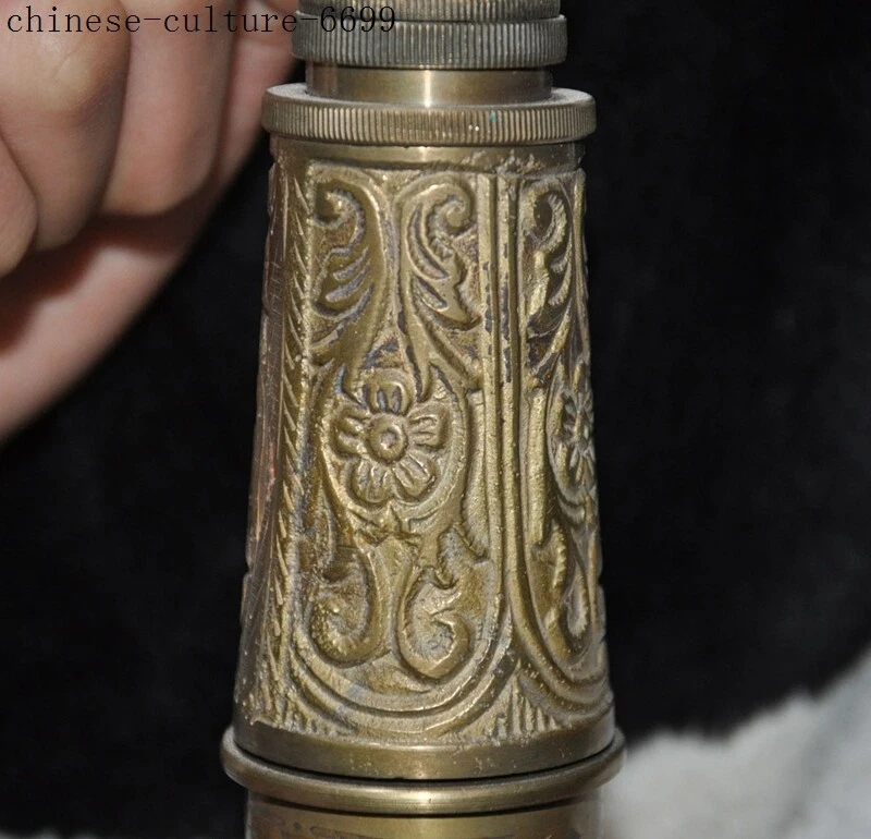 Binoculares telescopio pirata herramienta navegación tótem flor bronce chino 14"" Foto 2 de 4