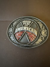 PROUD TO BE AN AMERICAN Siskiyou Colorful and Patriotic Belt Buckle USA Made