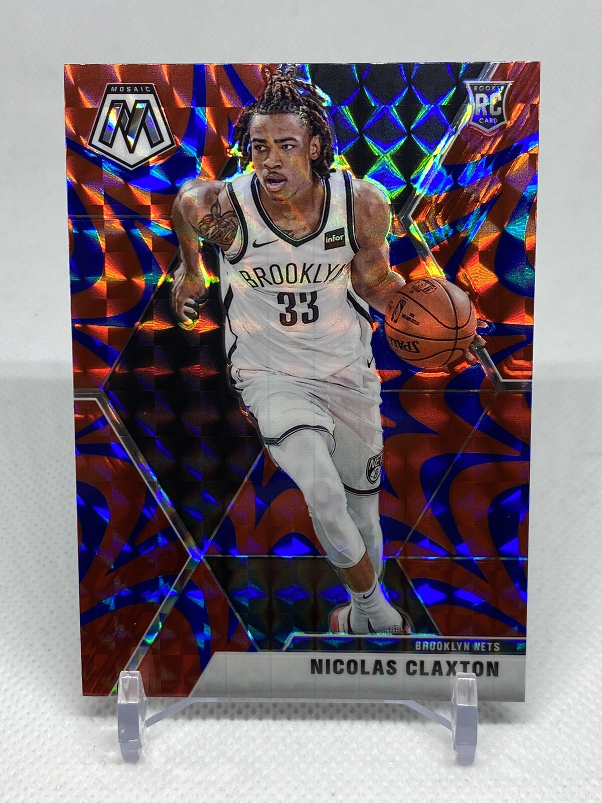 Nicolas Claxton 2019-20 Panini Mosaic Rookie RC Blue Reactive Prizm SP #236 Nets