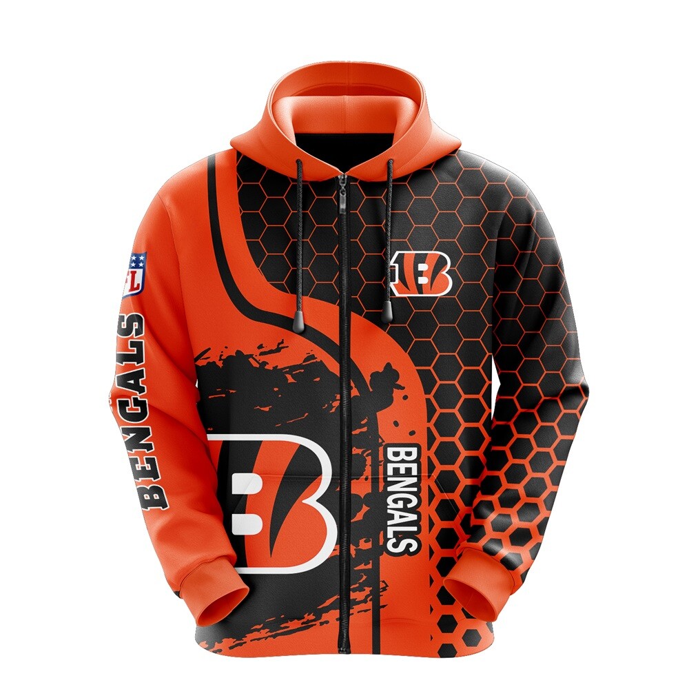 Cincinnati Bengals Zip Up Hoodie Sweatshirt Casual Hooded Jacket Sports Coat  | eBay