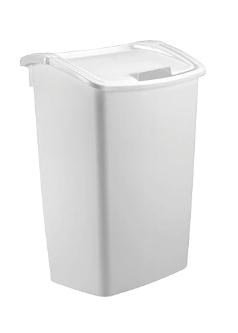 Rubbermaid 11.25 Gallon White Dual-Swing Lid Kitchen Trash Can for Home