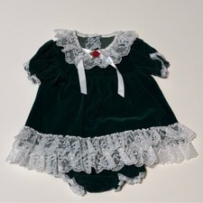 Vintage Little Precious Green Velvet Dress, Girls Size 3-6 Months