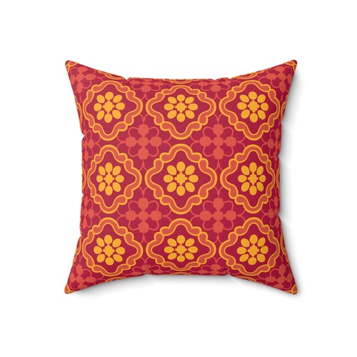 Boho Floral Polyester Pillow + Cover, Ethnic Square Throw Pillow - Picture 12 of 13