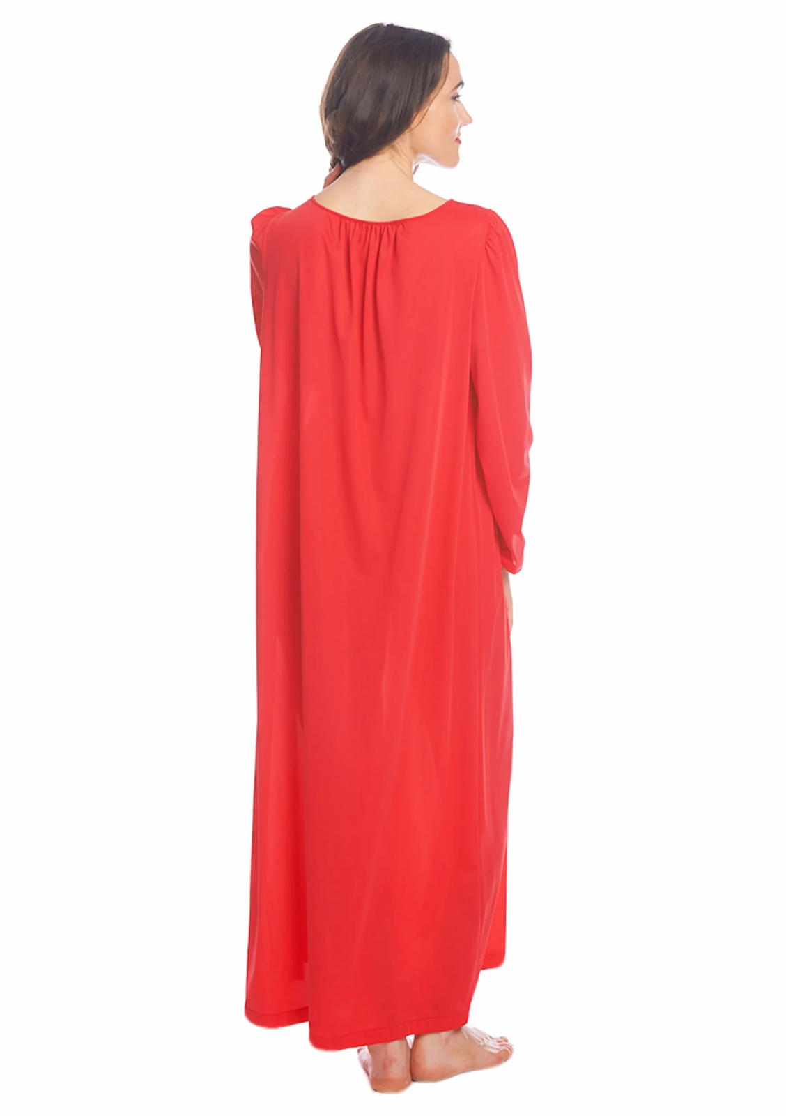 Shadowline Nightgown Petals Long Sleeve Nylon Kaftan Gown Lounge Dress